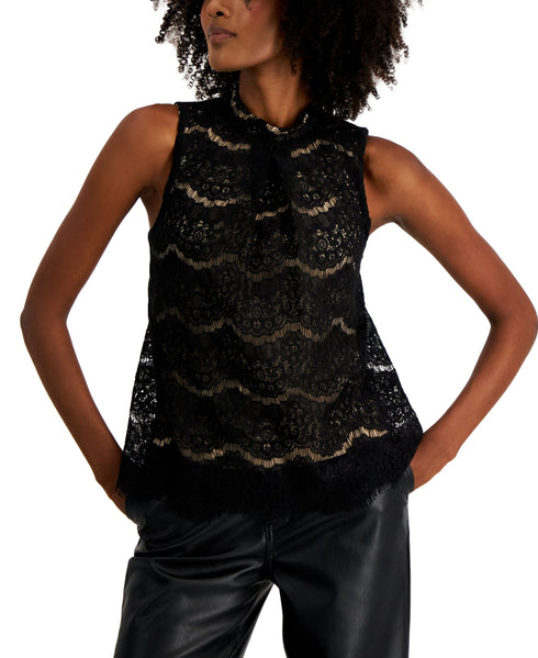 Petite Lace-Overlay Sleeveless Top